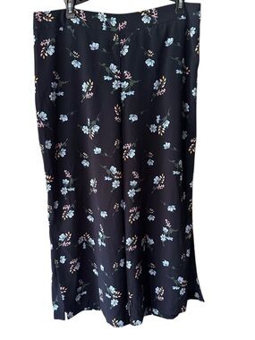 Cynthia Rowley Navy Floral Wide Leg Pants Size 12 Whimsigoth Dark Romance Career
